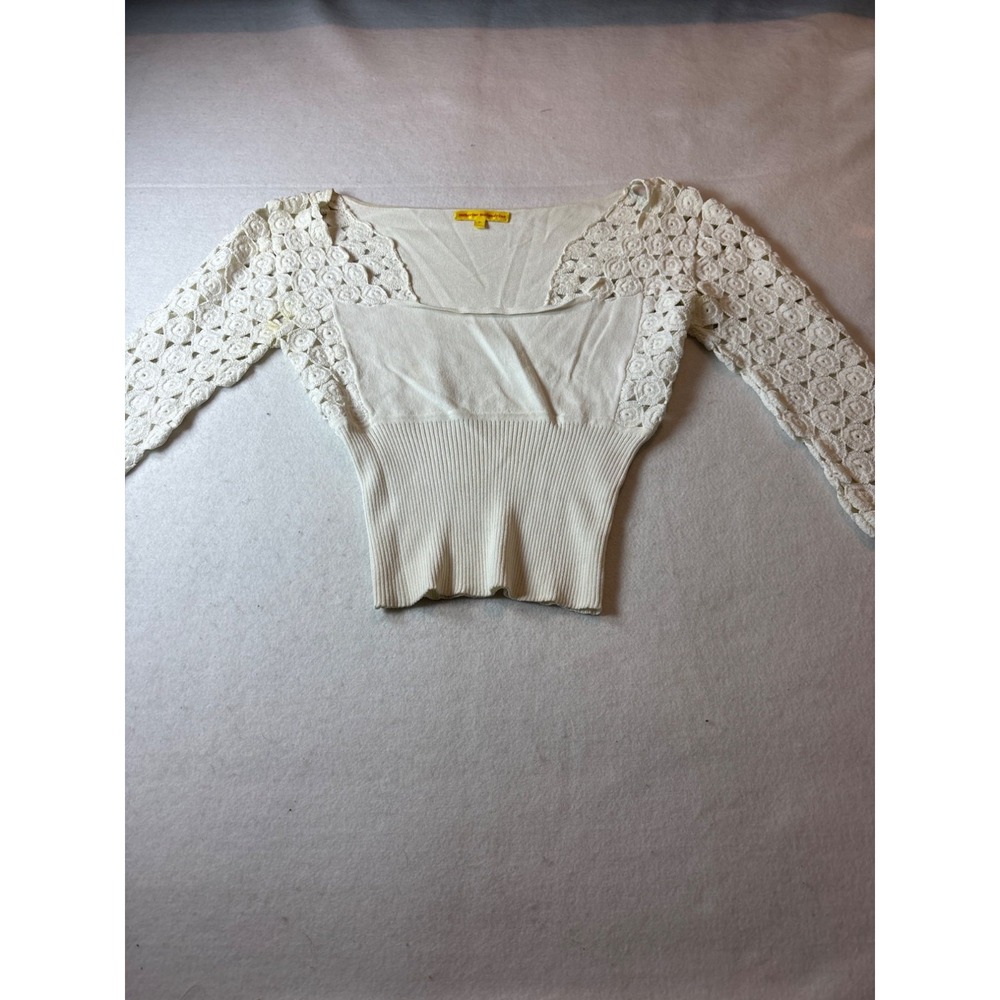 Catherine Malandrino Womens Cream Lace & Ribโ Knit Top Size P